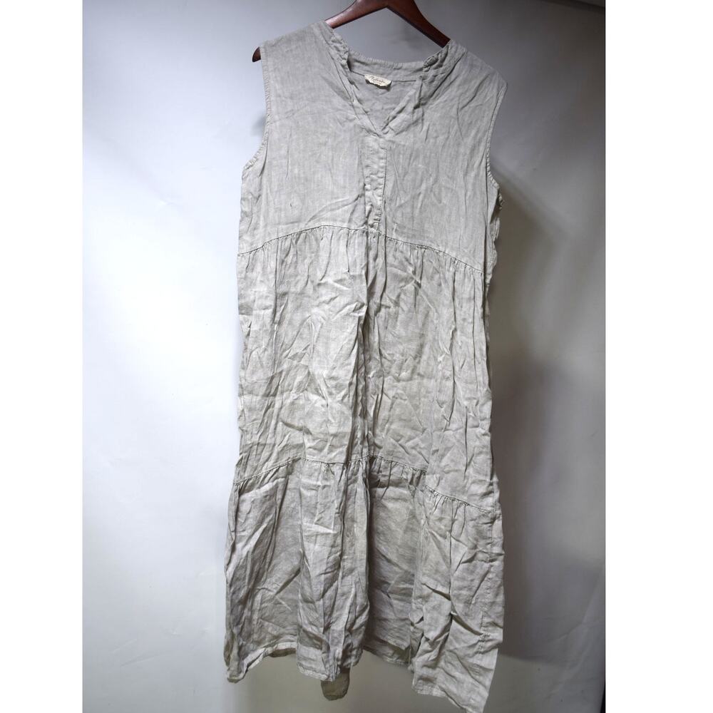 Bellamica Made in Italy Women’s Linen Tiered Midi Dress Gray Sleeveless